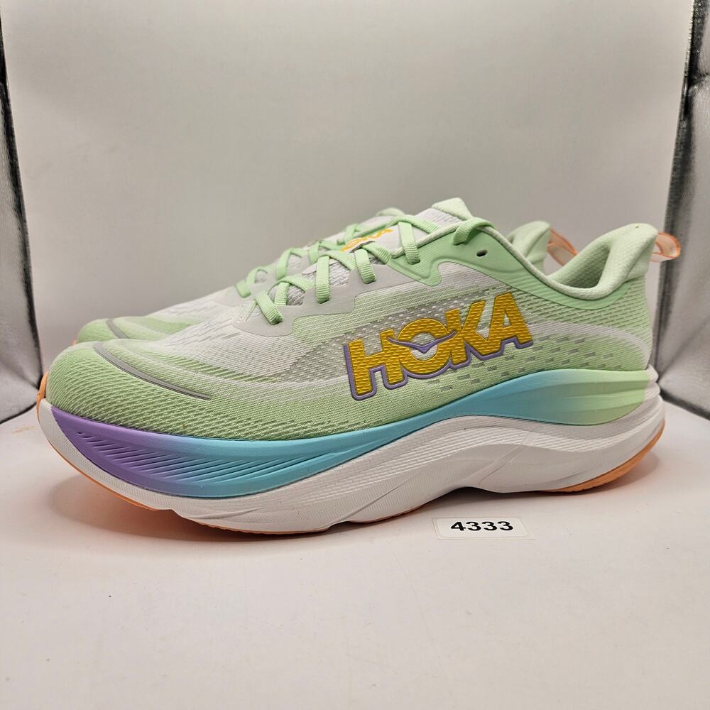 HOKA MEN'S 13 LUNA MOTH WHITE SKYFLOW RUNNING SHOES 1155111 LHW GREEN RAINBOW